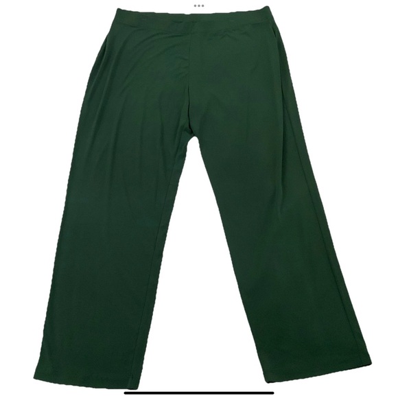 Susan Graver Pants - Susan Graver Liquid Knit Straight Leg Pull On Pants Dark Green Comfy 1X